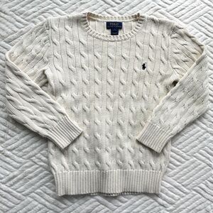 Polo Ralph Lauren Boys Size 7 Cream Cable Knit Sweater Pullover Ivory Pony Logo